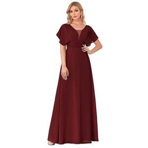 NWT Burgundy Maxi A-Line Chiffon Dress 16